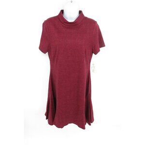Nanette Burgundy Plaid Short Sleeve Mock Neck A-Line Dress Size 8 NWT $128